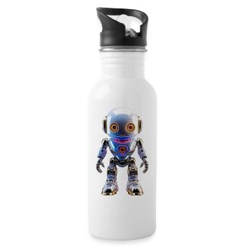 Roboter für den individuellen LooK - Trinkflasche mit integriertem Trinkhalm - Weiß - Rechts