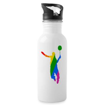 Regenbogen Badminton Tennis Design - Trinkflasche mit integriertem Trinkhalm - Weiß - Rechts