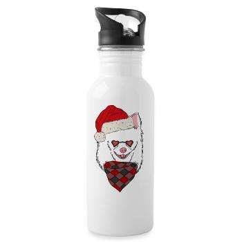 Chihuahua White Christmas Christmas Hat - Water bottle with straw - white - Right