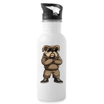 Bulldog Dog - Water bottle with straw - white - Right