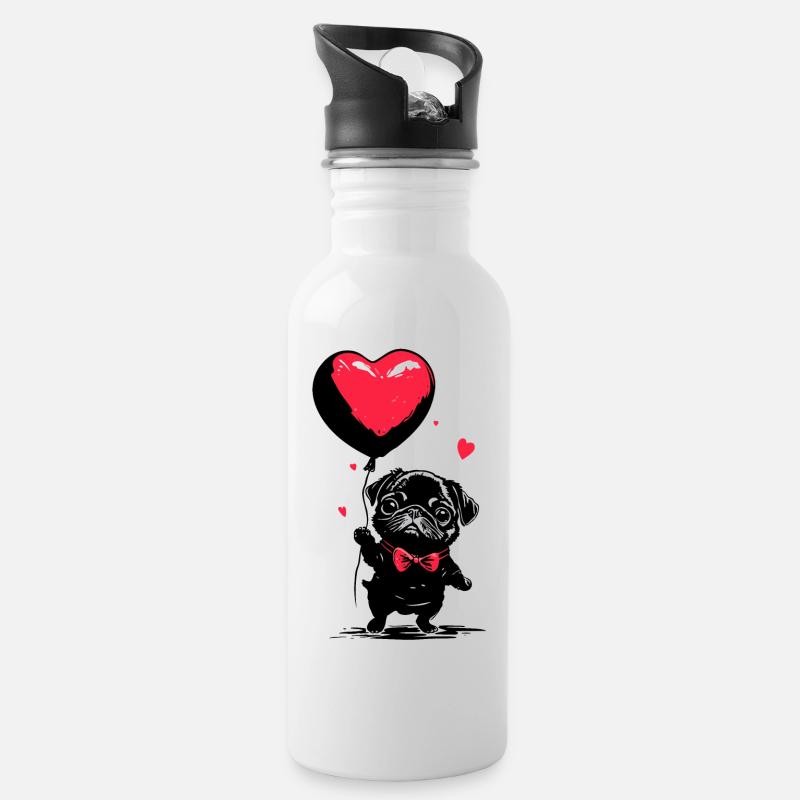 Carlin avec ballon cœur - Heartful Creatures - Gourde avec paille intégrée - blanc