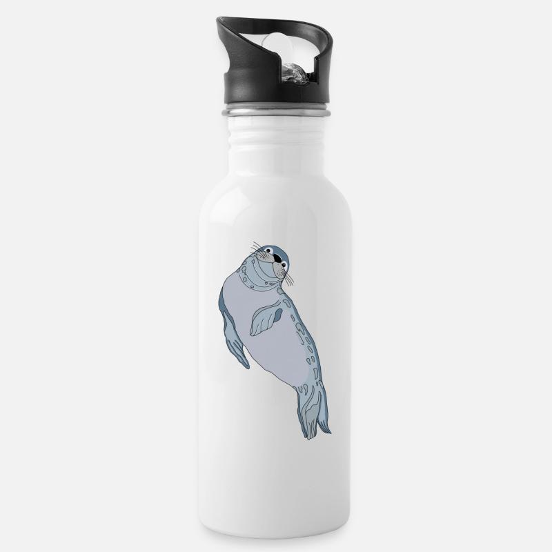 Robbe Seehund - Trinkflasche mit integriertem Trinkhalm - Weiß