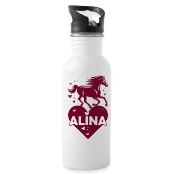 Alina Name Vorname Pferdeherz - Trinkflasche mit integriertem Trinkhalm - Weiß - Rechts