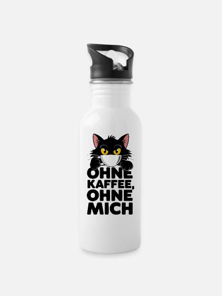 Wachmacher-Mieze - Trinkflasche mit integriertem Trinkhalm - Weiß