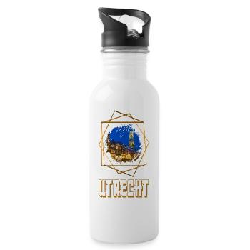 Utrecht Netherlands Holland Skyline City Gold - Water bottle with straw - white - Right