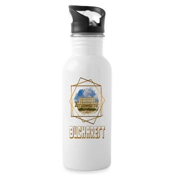 Bukarest Bucuresti Rumänien Skyline Stadt Gold - Trinkflasche mit integriertem Trinkhalm - Weiß - Rechts