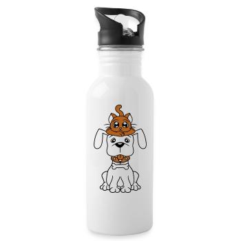 Chien Chat Deux Amis Équipe Chaton 2 Duo Équipage - Gourde avec paille intégrée - blanc - Droite