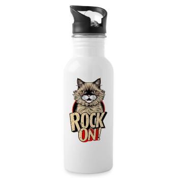 Cat - Rock on - Water bottle with straw - white - Right