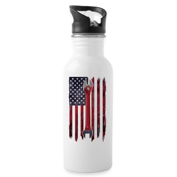 Rat Rod USA Flag Car Builder Mechanic - Water bottle with straw - white - Right