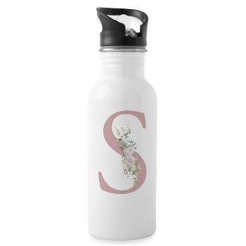 S Monogram, Floral, Personalizable - Water bottle with straw - white - Right