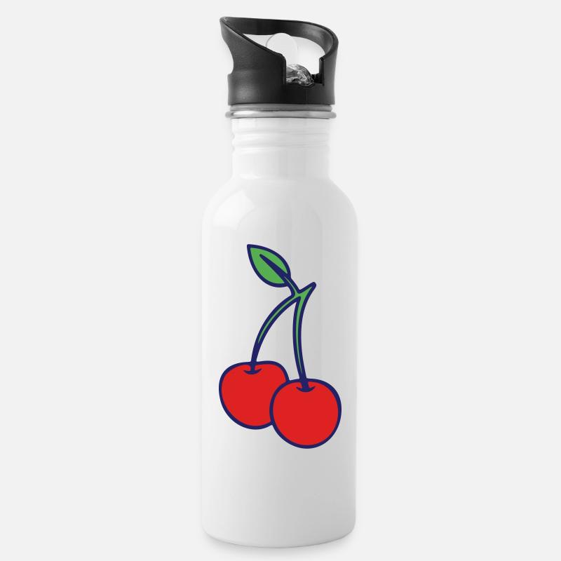 Kirschen - Trinkflasche mit integriertem Trinkhalm - Weiß
