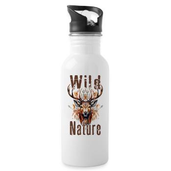 Hirsch Geweih Tier Wald Wildnis Berge Wild Nature - Trinkflasche mit integriertem Trinkhalm - Weiß - Rechts