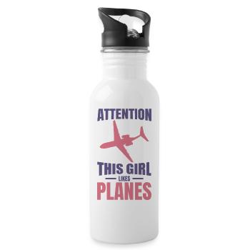 Flugzeug Mädchen - Trinkflasche mit integriertem Trinkhalm - Weiß - Rechts