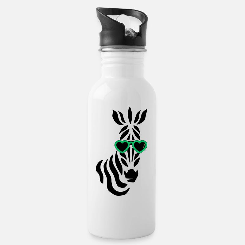 Cooles Zebra mit Sonnenbrille - Trinkflasche mit integriertem Trinkhalm - Weiß