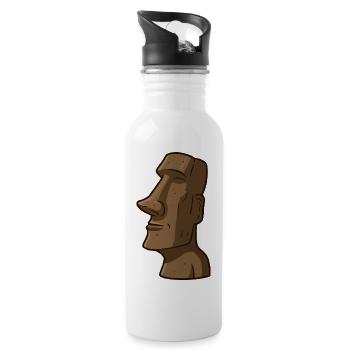 Statue auf der Osterinsel - Trinkflasche mit integriertem Trinkhalm - Weiß - Rechts