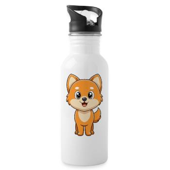 Adorable chien spitz au regard joyeux - Gourde avec paille intégrée - blanc - Droite
