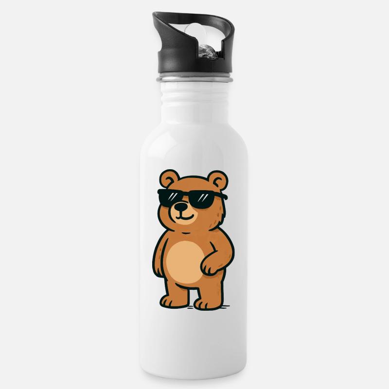 baer cool comic - Trinkflasche mit integriertem Trinkhalm - Weiß