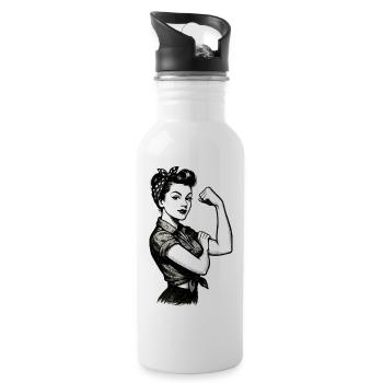 Strength Strong Woman Rockabilly Style Gift - Water bottle with straw - white - Right