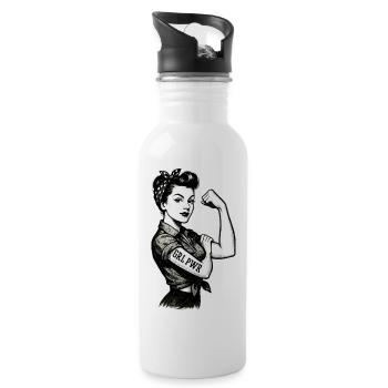 Strong Woman GRL PWR Rockabilly Biceps Arm Gift - Water bottle with straw - white - Right