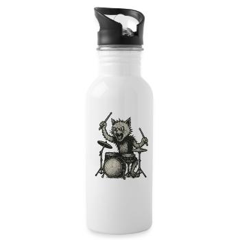 Cat playing drums Punk Rock Music - Water bottle with straw - white - Right