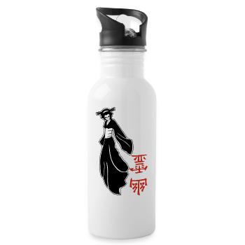 Schwarz-Weißer japanischer Geist - Trinkflasche mit integriertem Trinkhalm - Weiß - Rechts