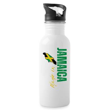 Made in Jamaica, vertical design - Water bottle with straw - white - Right