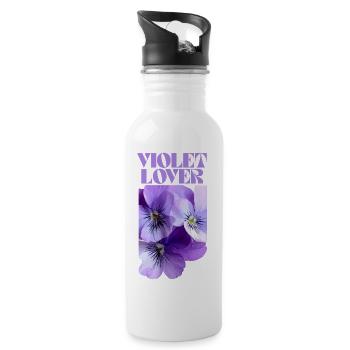 Violet Pansy Floral Design - Water bottle with straw - white - Right