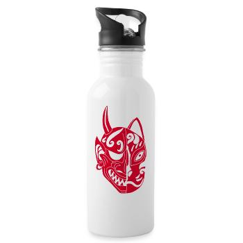 Japanese Red Demon Cat - Water bottle with straw - white - Right