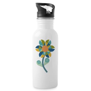 Graphic floral pattern in warm colours - Water bottle with straw - white - Right