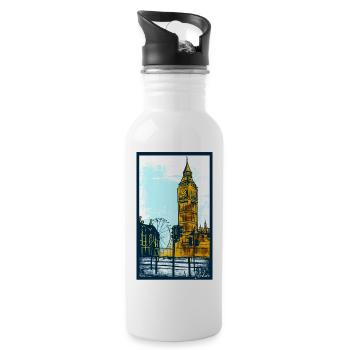 Big Ben Illustration Poster – London, Modern Art - Water bottle with straw - white - Right