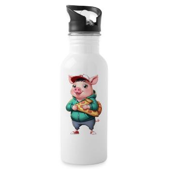 Cochon en sweat à capuche avec part de pizza - Gourde avec paille intégrée - blanc - Droite