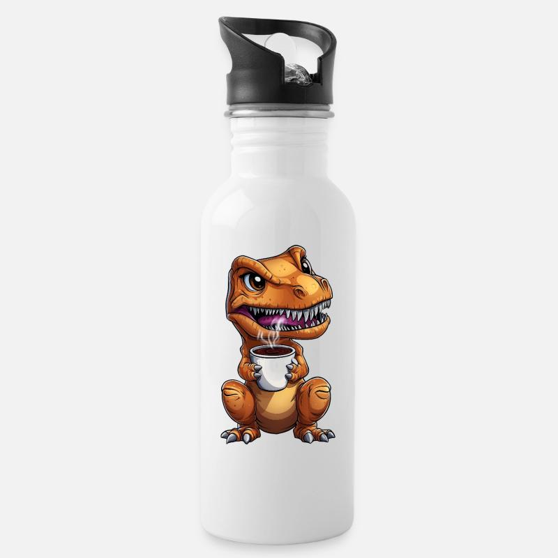 T-Rex Dino grincheux du matin avec :) café - Gourde avec paille intégrée - blanc