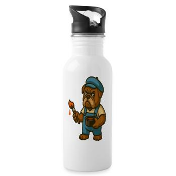 Painter Bulldog Mascot with Paint Bucket - Water bottle with straw - white - Right