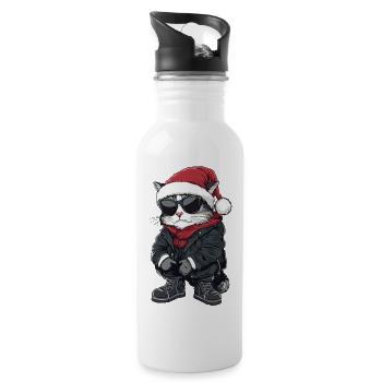 Cat Christmas Winter - Water bottle with straw - white - Right