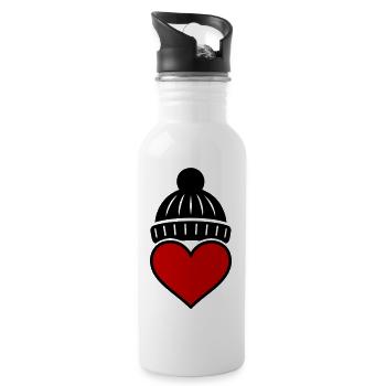 Herz Winter Mütze Liebe - Trinkflasche mit integriertem Trinkhalm - Weiß - Rechts