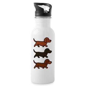 Running Dachshund Pattern Dog Illustration - Water bottle with straw - white - Right