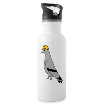 Pigeon Construction Helmet – Minimal Illustration - Trinkflasche mit integriertem Trinkhalm - Weiß - Rechts