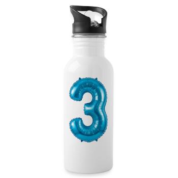 T-shirt du 3e anniversaire, hélium ballon bleu - Gourde avec paille intégrée - blanc - Droite