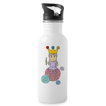 Little knitting queen with yarn ball - Water bottle with straw - white - Right