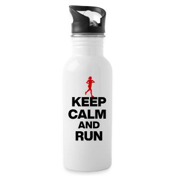 KEEP CALM AND RUN! JOGGING RACING SPORT FIT black - Water bottle with straw - white - Right