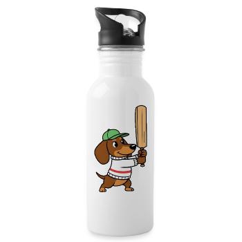 Dachshund Cricket Dog With Bat Cartoon - Water bottle with straw - white - Right