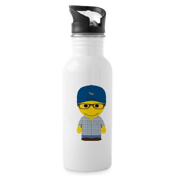 Geekley mit blauer Mütze und kariertem Hemd - Trinkflasche mit integriertem Trinkhalm - Weiß - Rechts
