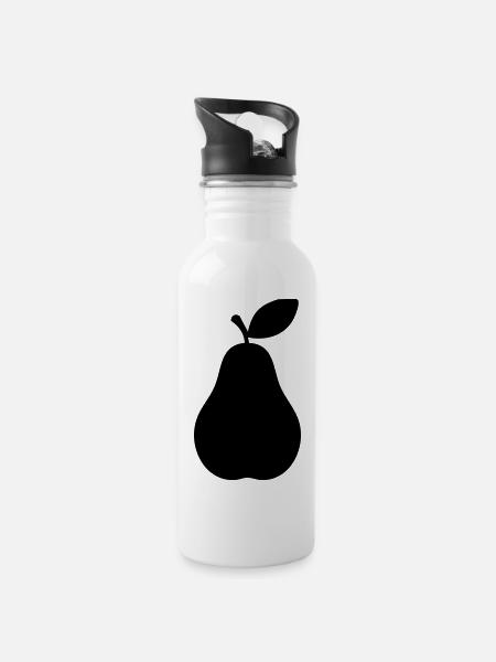 Birnensilhouette – Elegantes Fruchtdesign - Trinkflasche mit integriertem Trinkhalm - Weiß