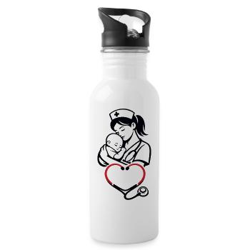 Mom on duty heart silhouette - Water bottle with straw - white - Right