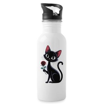 T-shirt chat noir avec une rose - Gourde avec paille intégrée - blanc - Droite
