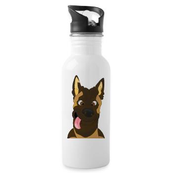 Cartoon-Hund Happy Face - Trinkflasche mit integriertem Trinkhalm - Weiß - Rechts