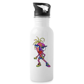 Neon Wild Cartoon Portrait - Water bottle with straw - white - Right