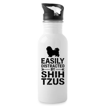 Shih Tzu Sprüche Hunde Lustiges Shih Tzu Geschenk  - Trinkflasche mit integriertem Trinkhalm - Weiß - Rechts