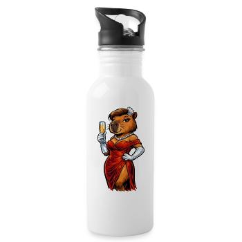 Elegante Capybara Dame mit Sekt - Trinkflasche mit integriertem Trinkhalm - Weiß - Rechts