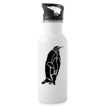 Black Graphic Penguin – Geometrisches Porträt - Trinkflasche mit integriertem Trinkhalm - Weiß - Rechts